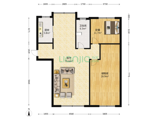 福临家园西区 1室1厅1卫 131平方