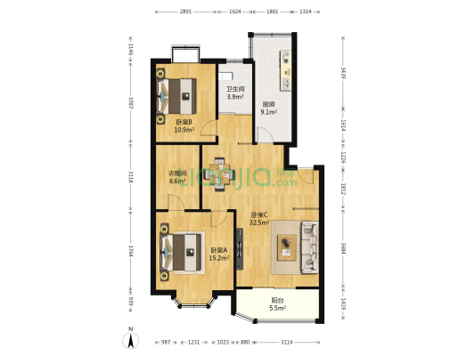 明都雅苑 3室0厅1卫 103平方