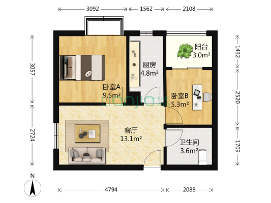绿苑公寓 2室1厅1卫 58平方