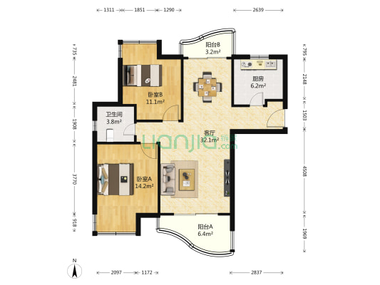 棕榈滩海景城 2室1厅1卫 90平方