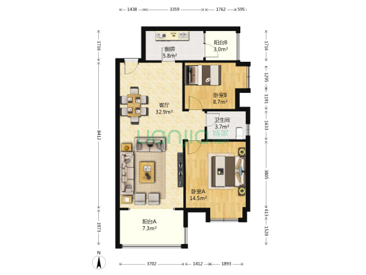 万霖钱丰 2室1厅1卫 90平方