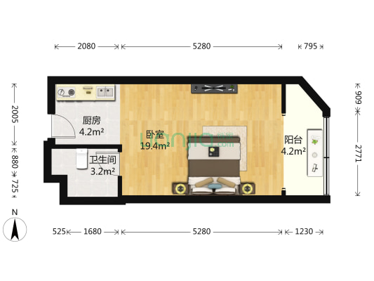 百利广场 1室0厅1卫 43平方