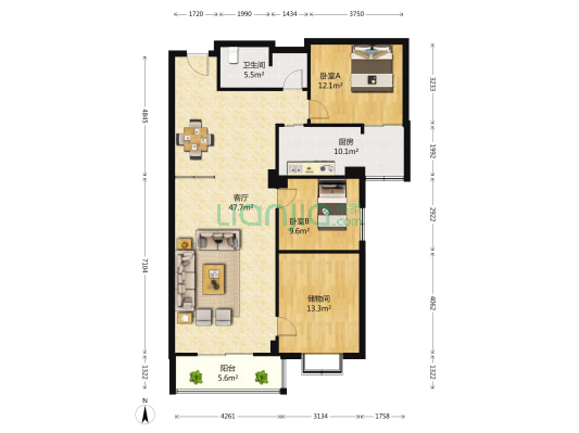 站北苑 2室1厅1卫 131平方