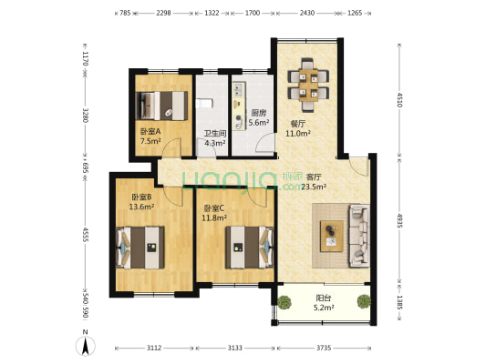 百兴苑 3室2厅1卫 97平方