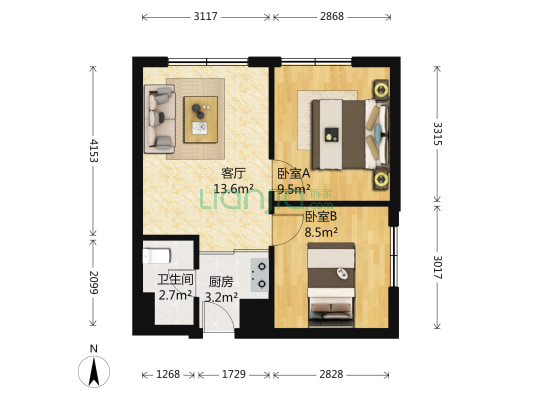 万瑞达国际公馆 2室1厅1卫 56平方