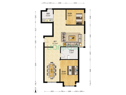富海澜湾半岛 2室1厅1卫 123平方