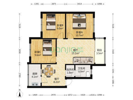 石园村 3室2厅2卫 71平方