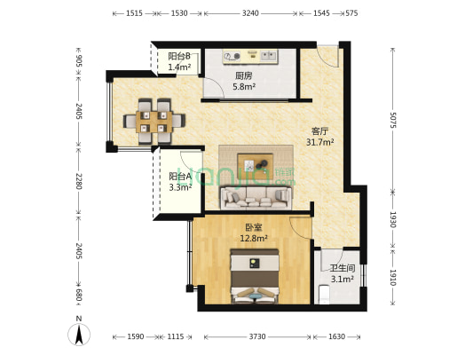中航云岭一期 1室1厅1卫 74平方