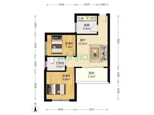 礼和苑 2室1厅1卫 53平方