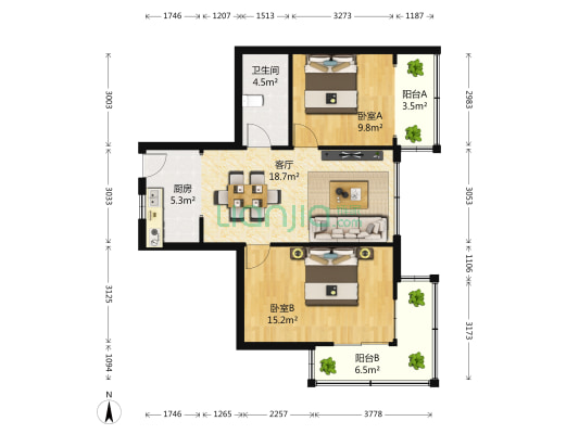 中山南路1768弄 2室1厅1卫 78平方
