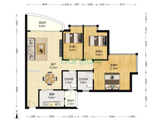 宝翠苑 3室1厅2卫 103平方