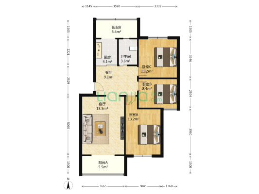 裕龙六区 3室2厅1卫 103平方