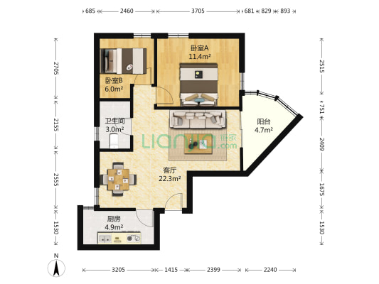 金盾公寓 2室1厅1卫 73平方