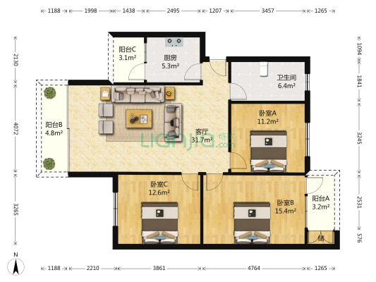 西安路一段145号 3室1厅1卫 105平方