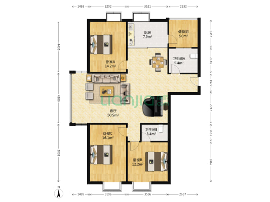都市华庭 3室1厅2卫 150平方