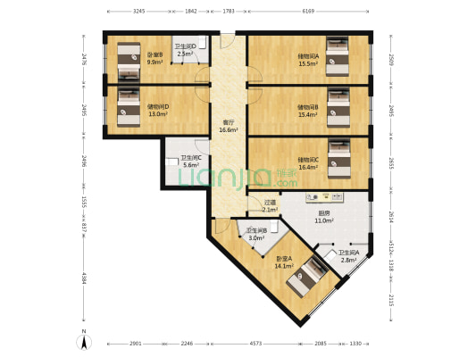 龙信家园 2室1厅4卫 184平方