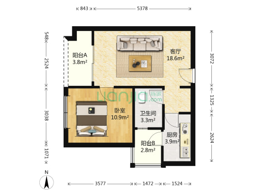 大学城龙湖睿城标准一室一厅，住家精装修，拎包入住-户型图