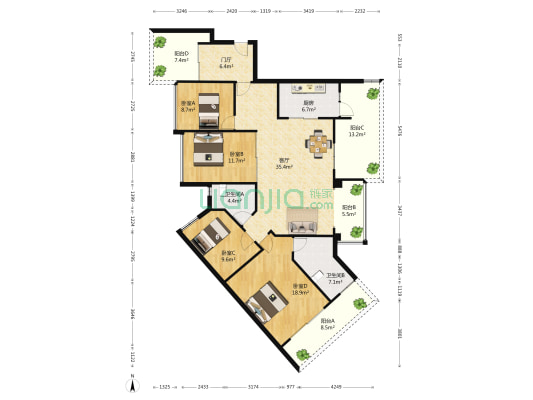 天府滨河湾 4室1厅2卫 142平方