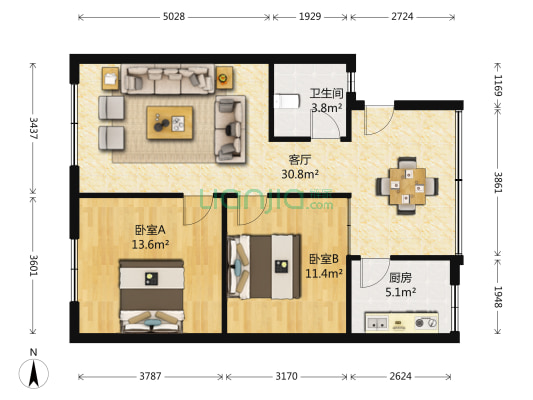 三通街综合楼 2室1厅1卫 73平方