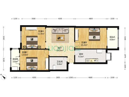 歌舞剧院 3室1厅1卫 99平方