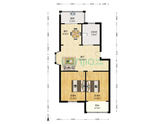 姜家园 2室2厅1卫 84平方