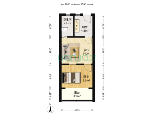 银都二村 1室1厅1卫 36平方