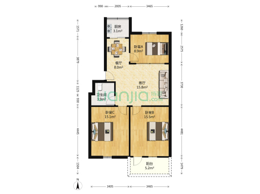 荣侨新村 3室2厅1卫 88平方