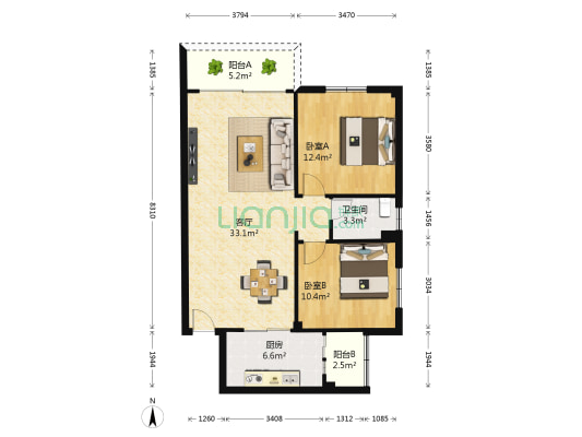 云山居 2室1厅1卫 84平方