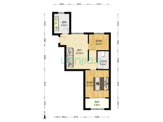 官扎营新区 2室1厅1卫 62平方