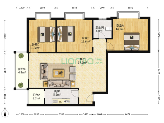 清水湾 3室1厅1卫 124平方