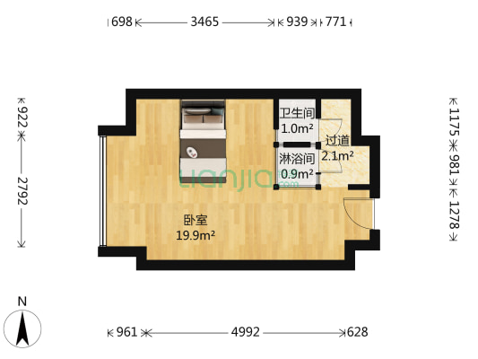增城万达广场 1室0厅2卫 39平方