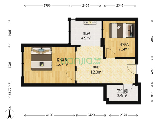 永长小区 2室1厅1卫 54平方