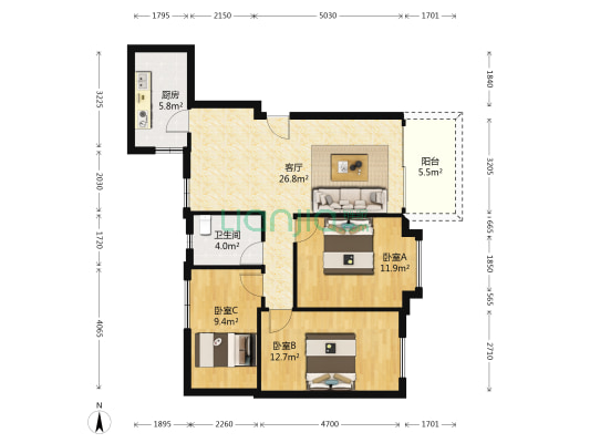 中房怡芬花园 3室1厅1卫 84平方
