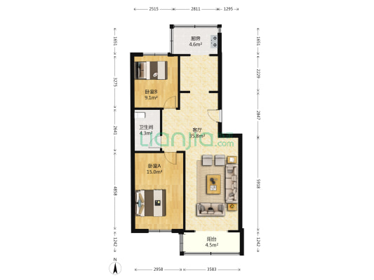 新世纪花园（武清区） 2室1厅1卫 95平方
