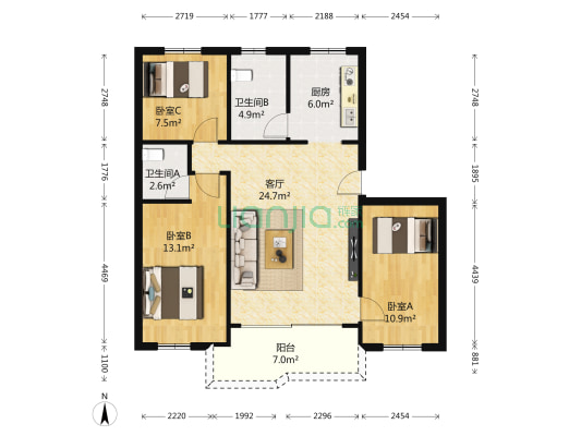 光辉大厦 3室1厅2卫 92平方