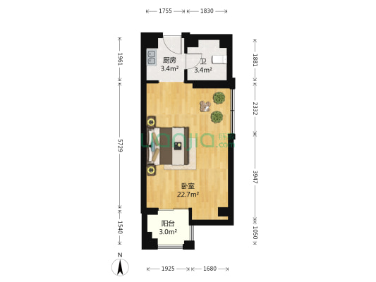 七彩之门 1室0厅1卫 43平方