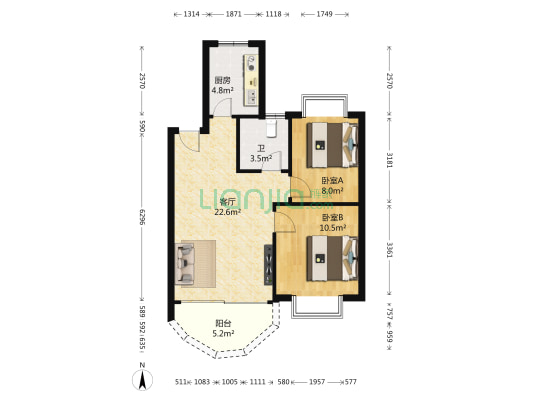 阳光佳苑 2室1厅1卫 67平方