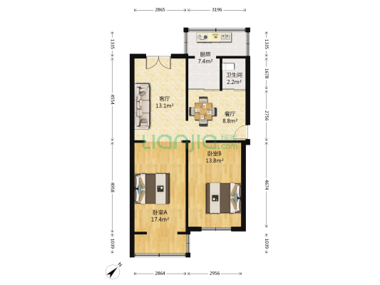外贸纺织宿舍 2室2厅1卫 81平方
