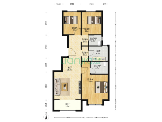 东风路十五栋 3室1厅2卫 115平方
