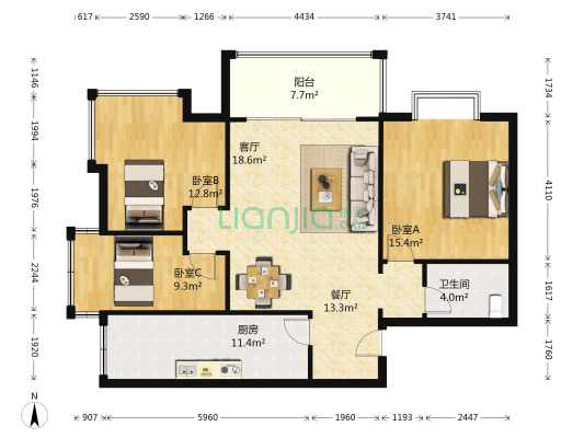 雅泽商务酒店 3室2厅1卫 111平方