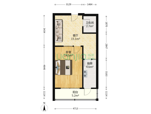 纪发公寓 1室1厅1卫 54平方