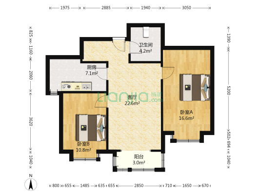 紫盈花园 2室1厅1卫 95平方