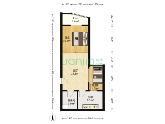 香江花园 2室1厅1卫 57平方