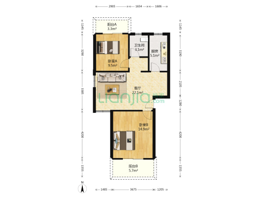 富祥苑 2室1厅1卫 75平方