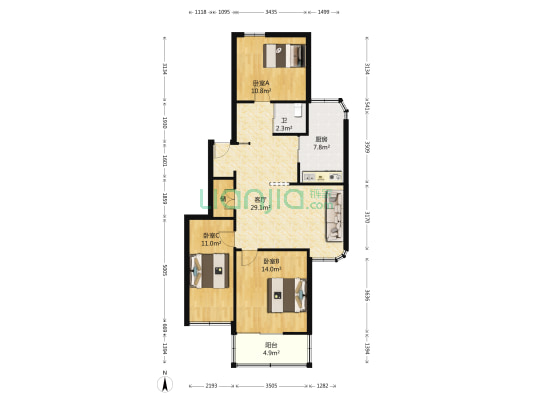 玉兰新村 3室1厅1卫 81平方