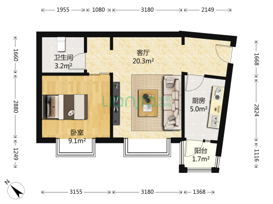 足球村 1室1厅1卫 49平方
