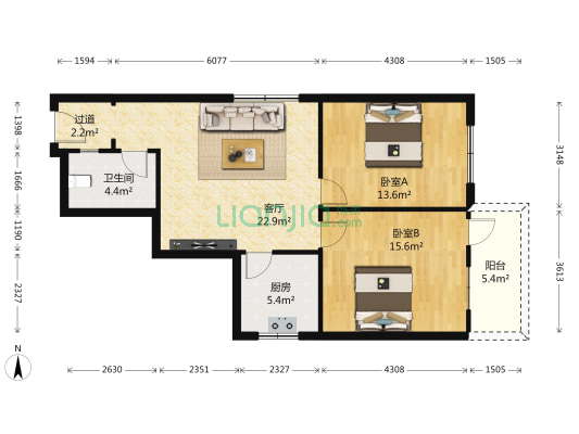 屏襄门蝶式楼 2室1厅1卫 82平方