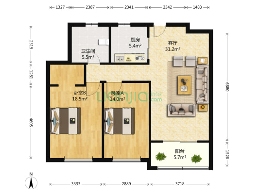 中金海棠湾(一期) 2室1厅1卫 98平方