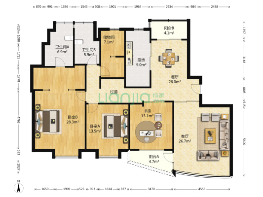 香梅花园 3室2厅2卫 188平方