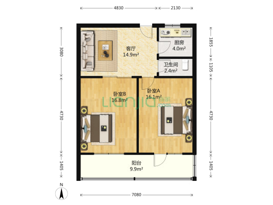 调富里 2室1厅1卫 71平方